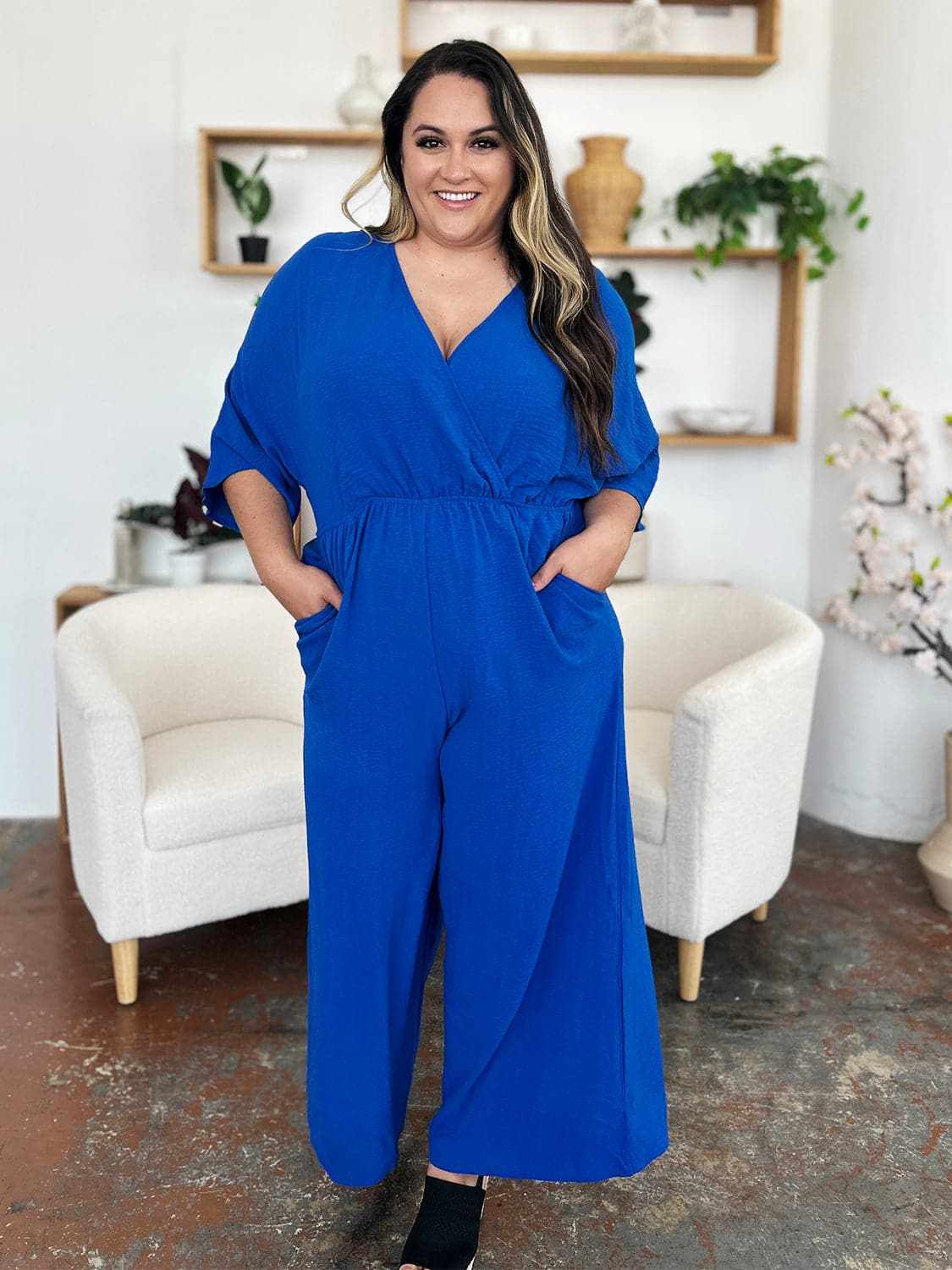 Chic surplice wide leg jumpsuit - Love Salve